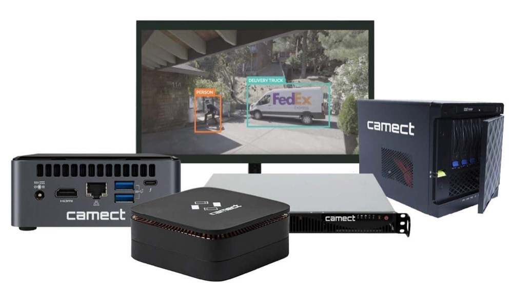 Gamme complète des boîtiers Camect et écran d'analyse vidéo par IA