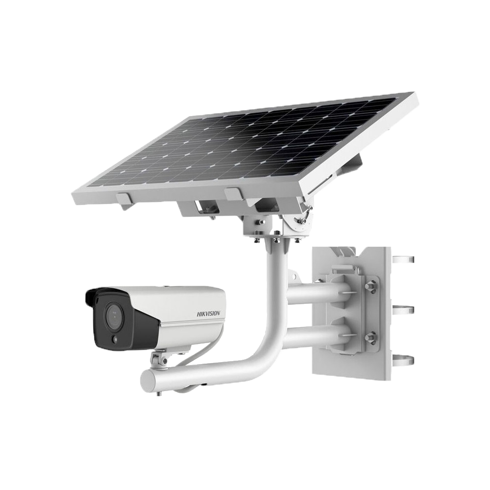 Caméra autonome solaire montée sur son panneau photovoltaïque, modèle Hikvision