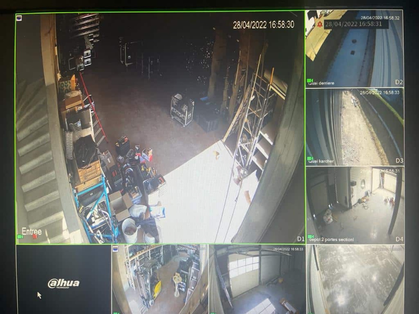 Mur d'images du système de vidéosurveillance Dahua installé chez Adequa'Son à Mâcon